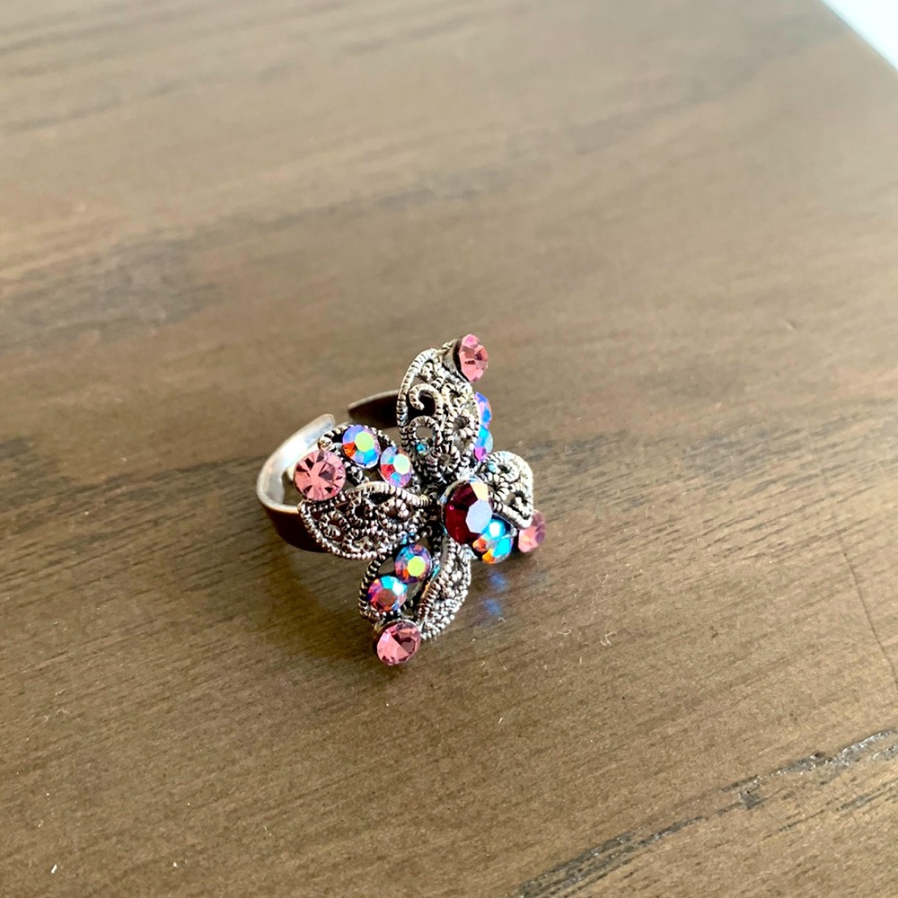 Bittersweet Swarovski adjustable flower ring purple